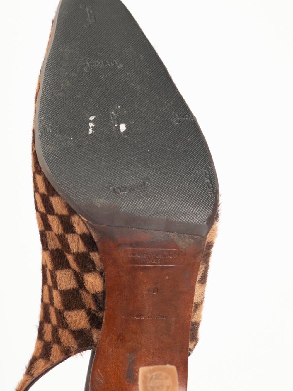 Louis Vuitton Vintage Damier Ebene Calf-Hair Slingback Pumps - Picture 5 of 11